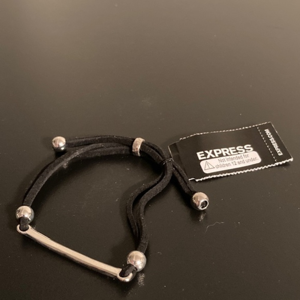 Express Black Cord Bracelet with Silver Beads